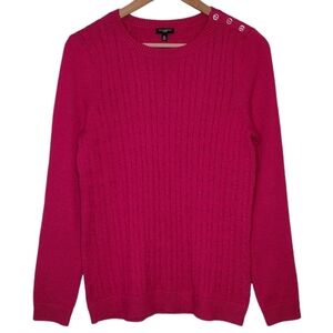 Talbots Hot Pink Cable Knit Shoulder Button Long Sleeve Crewneck Sweater Size Mp